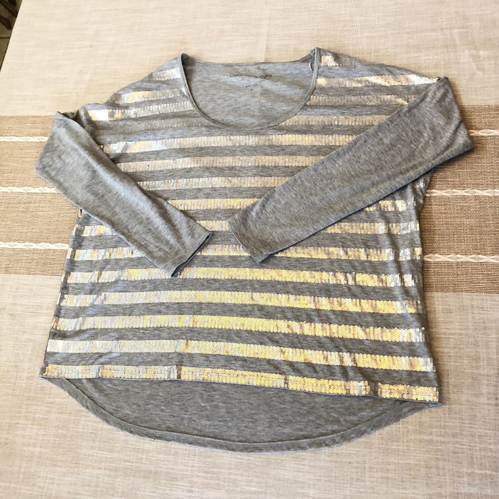 Calvin Klein Striped Sequins Long Sleeve Tee Shirt